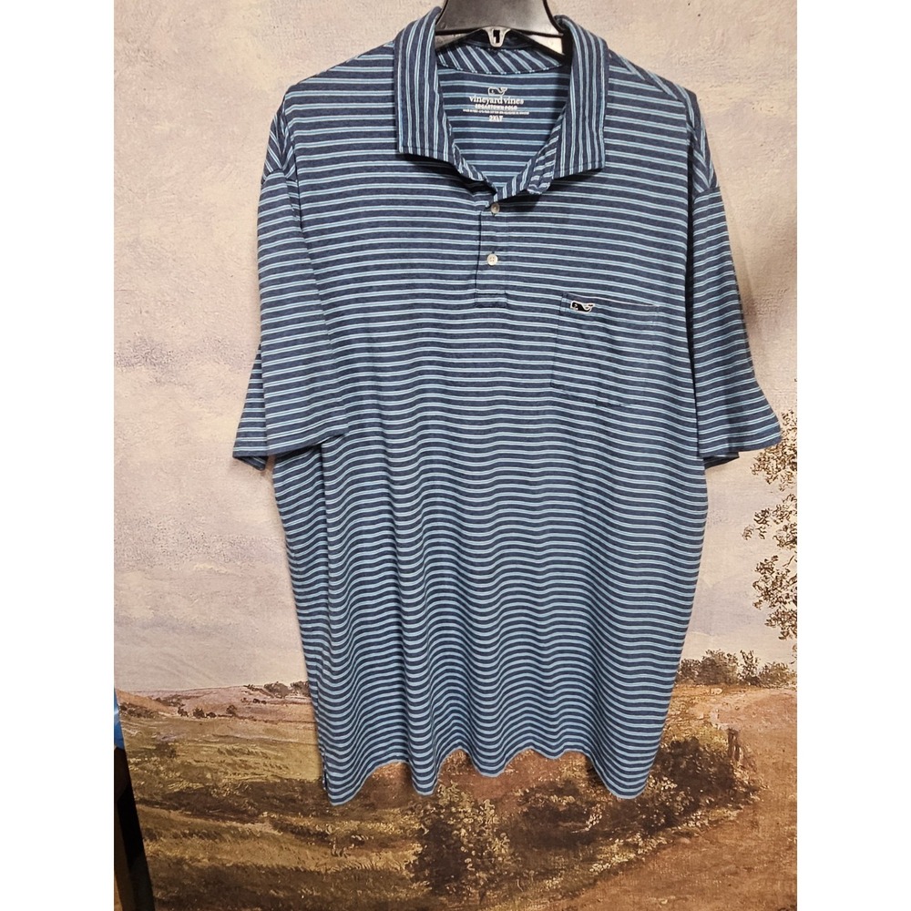 Vineyard Vines Edgartown Polo Shirt Mens XLT XL Tall Blue Striped Pima 9K2419